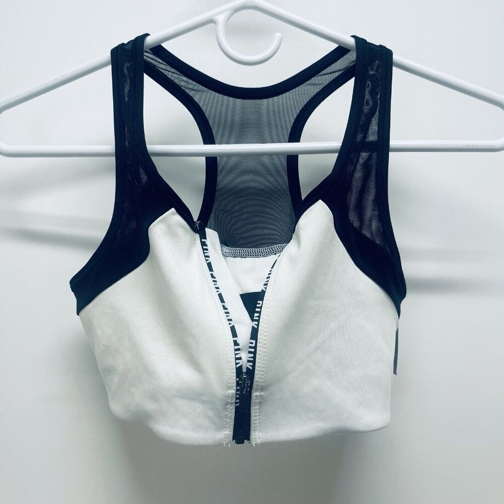 PINK Victoria's Secret Sport Bra Sz S/P Women’s White & Black Ultimate Unlined - Picture 3 of 9